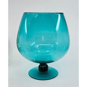 Vintage Mid Century Large Italian Empoli Ribbed Optic Aqua Blue Vase snifter 9.5